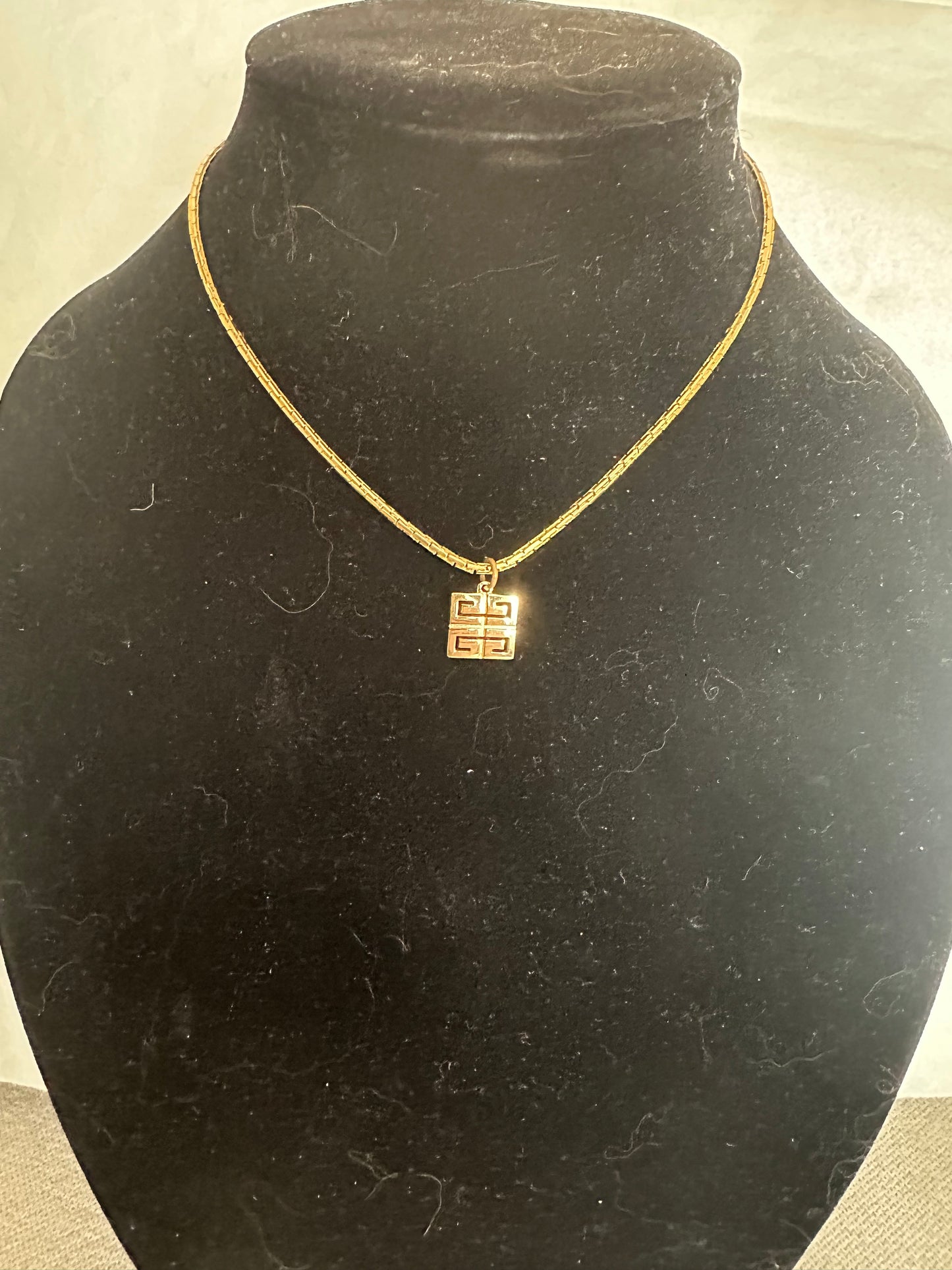 Givency Gold Geometric Pendant on original Brand-Stamped 15” chain