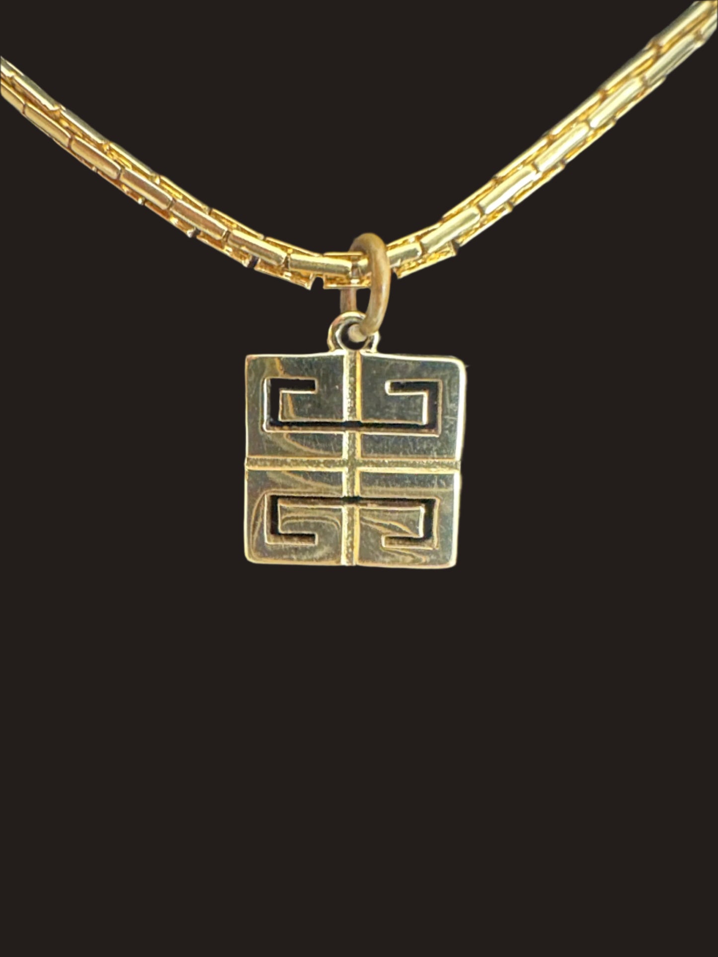 Givency Gold Geometric Pendant on original Brand-Stamped 15” chain