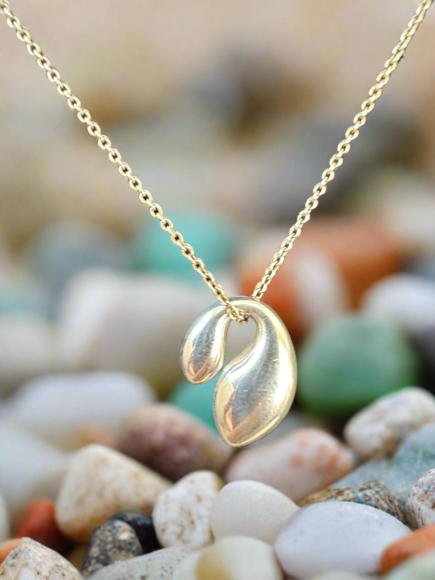 Tiffany .925 Sterling Silver Elsa Peretti Double teardrop with Original Chain