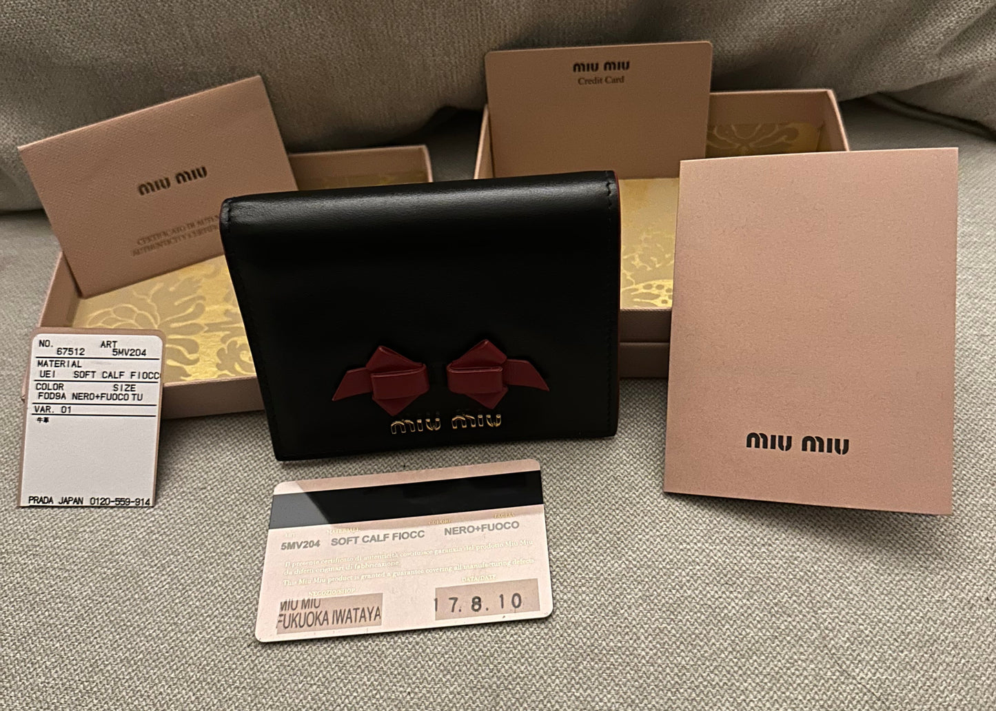 Miu Miu Madras Compact Wallet in Black and Red Leather