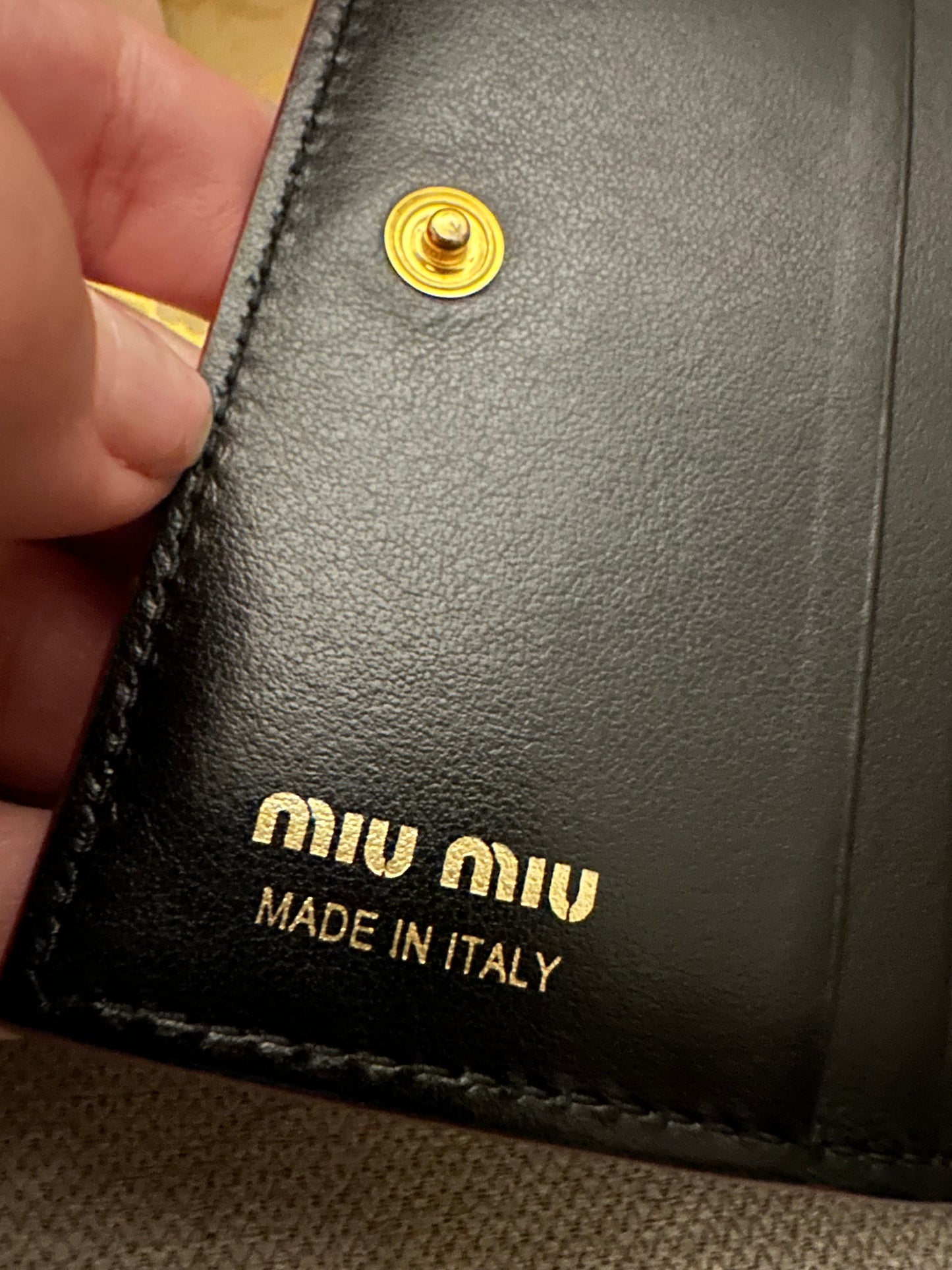 Miu Miu Madras Compact Wallet in Black and Red Leather