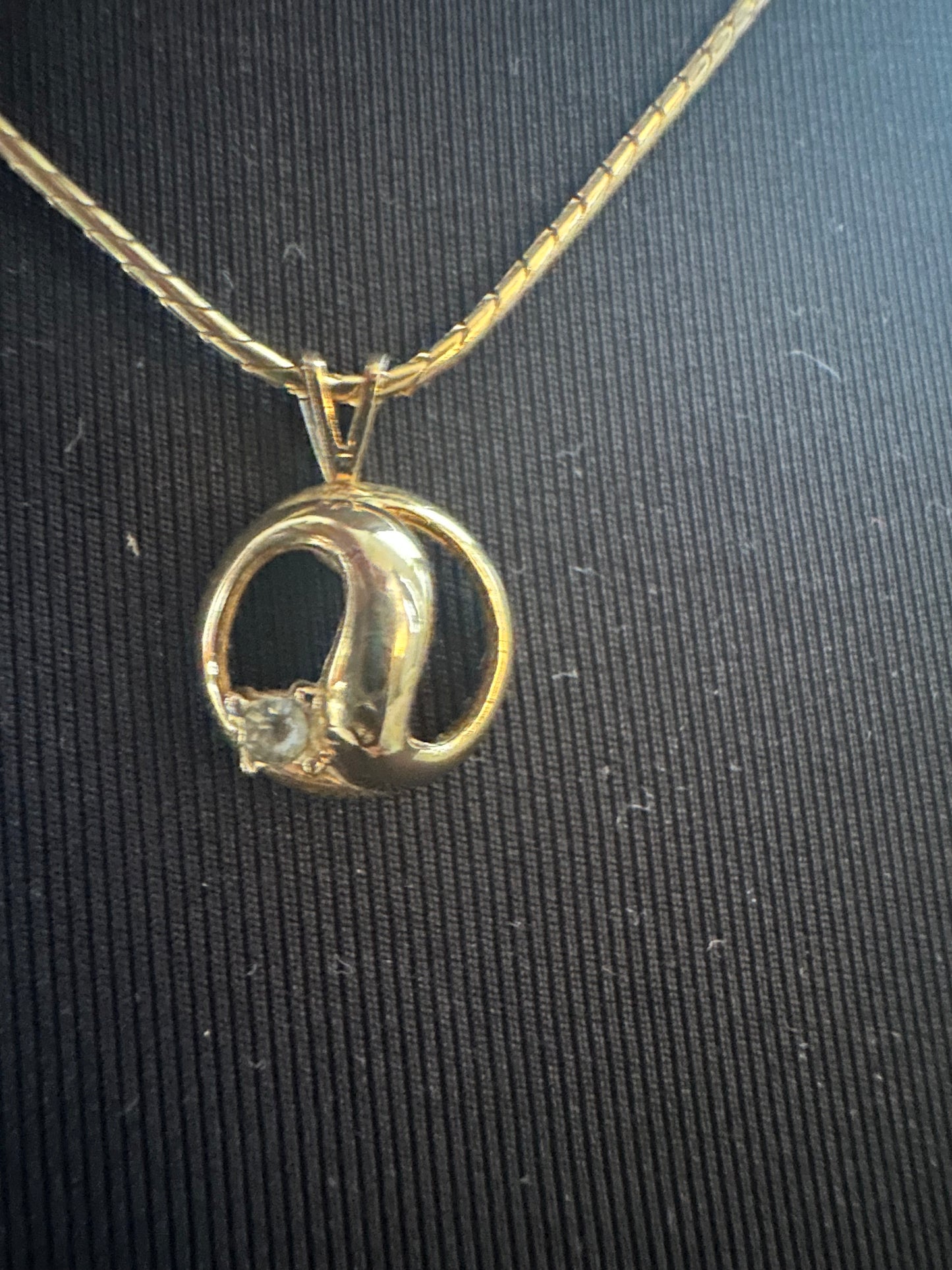 Givency Gold Necklace with Rhinestone and Gold Stamped Pendant: Vintage
