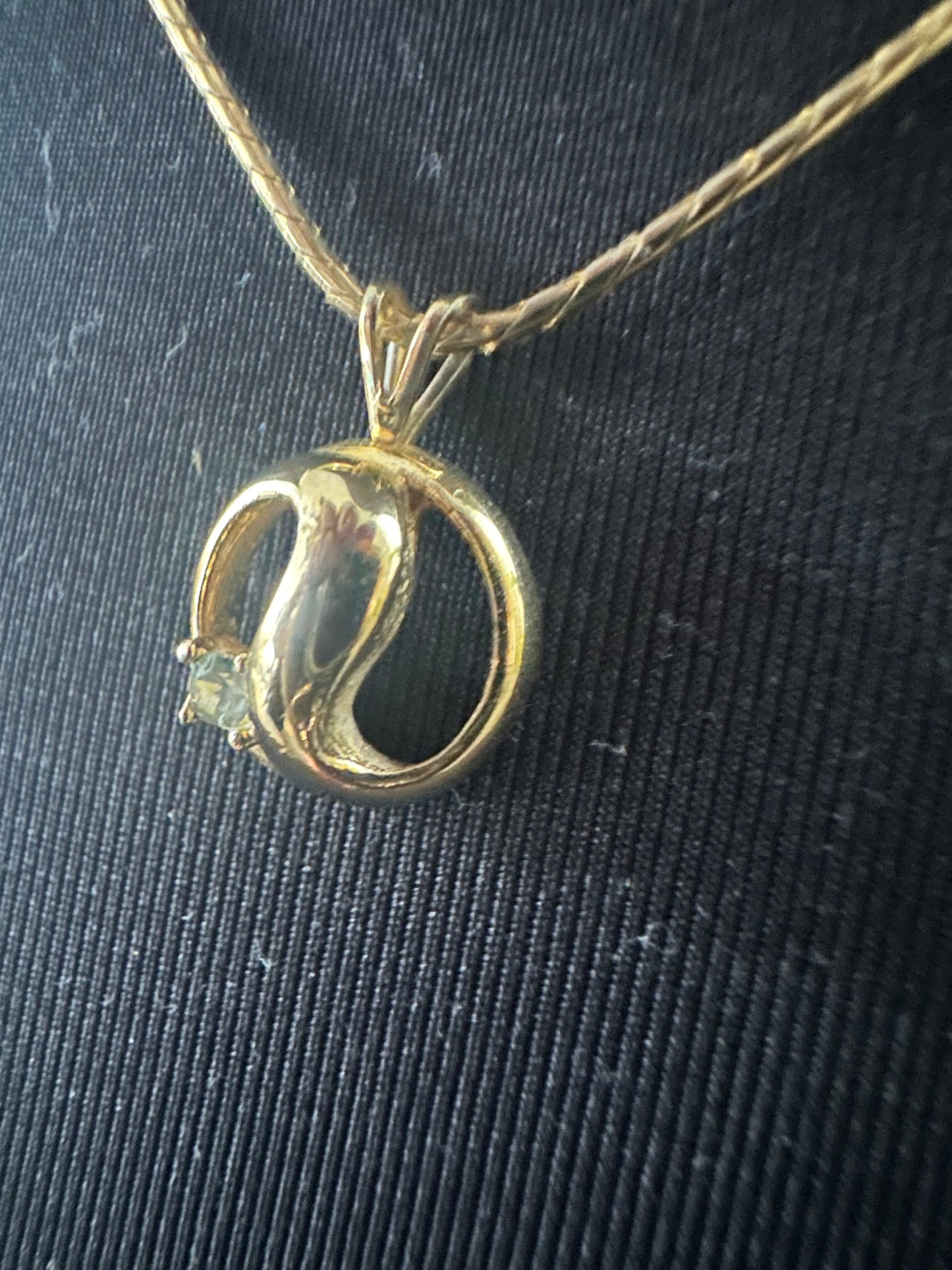 Givency Gold Necklace with Rhinestone and Gold Stamped Pendant: Vintage