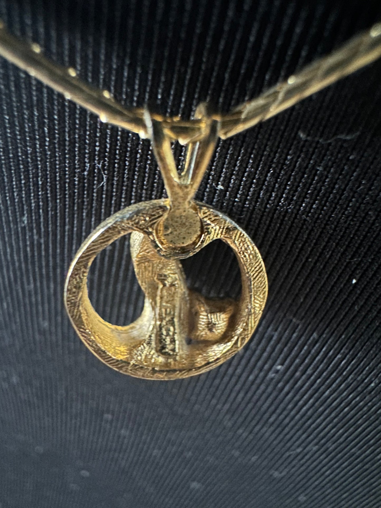 Givency Gold Necklace with Rhinestone and Gold Stamped Pendant: Vintage