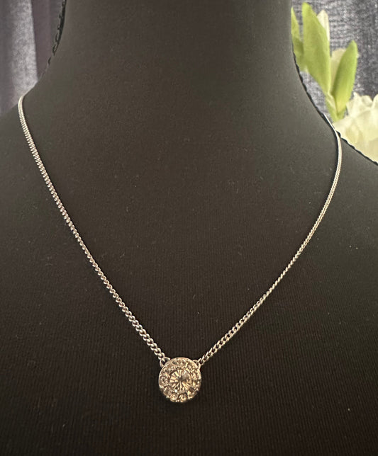 Givency Silver Necklace with Multi-facted Round Rhinestone