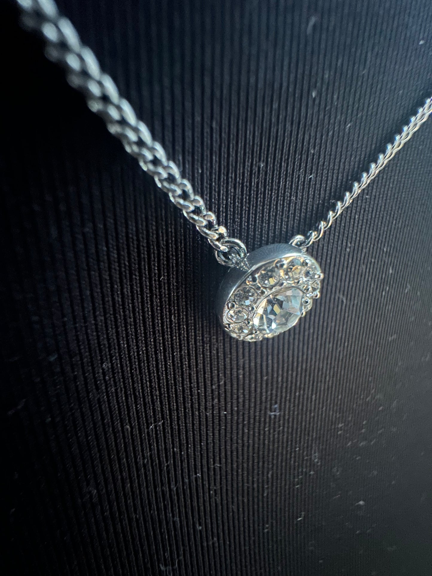 Givency Silver Necklace with Multi-facted Round Rhinestone