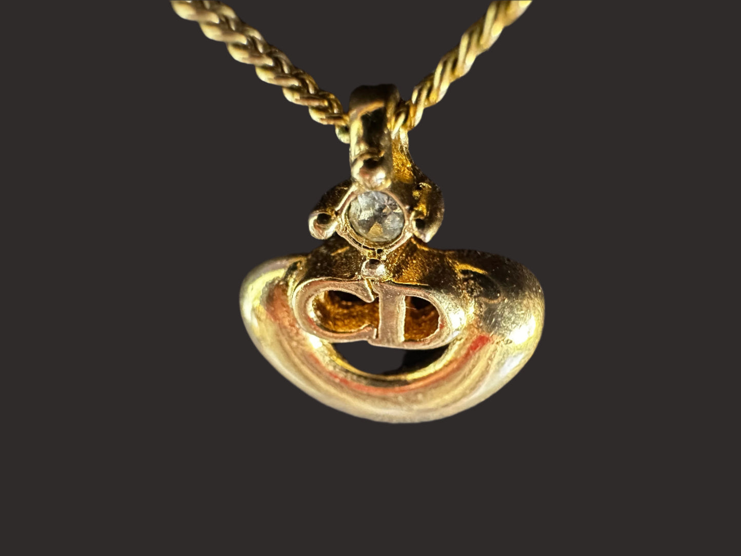 Christian Dior CD in Necklace: in Heart with Rhinestone