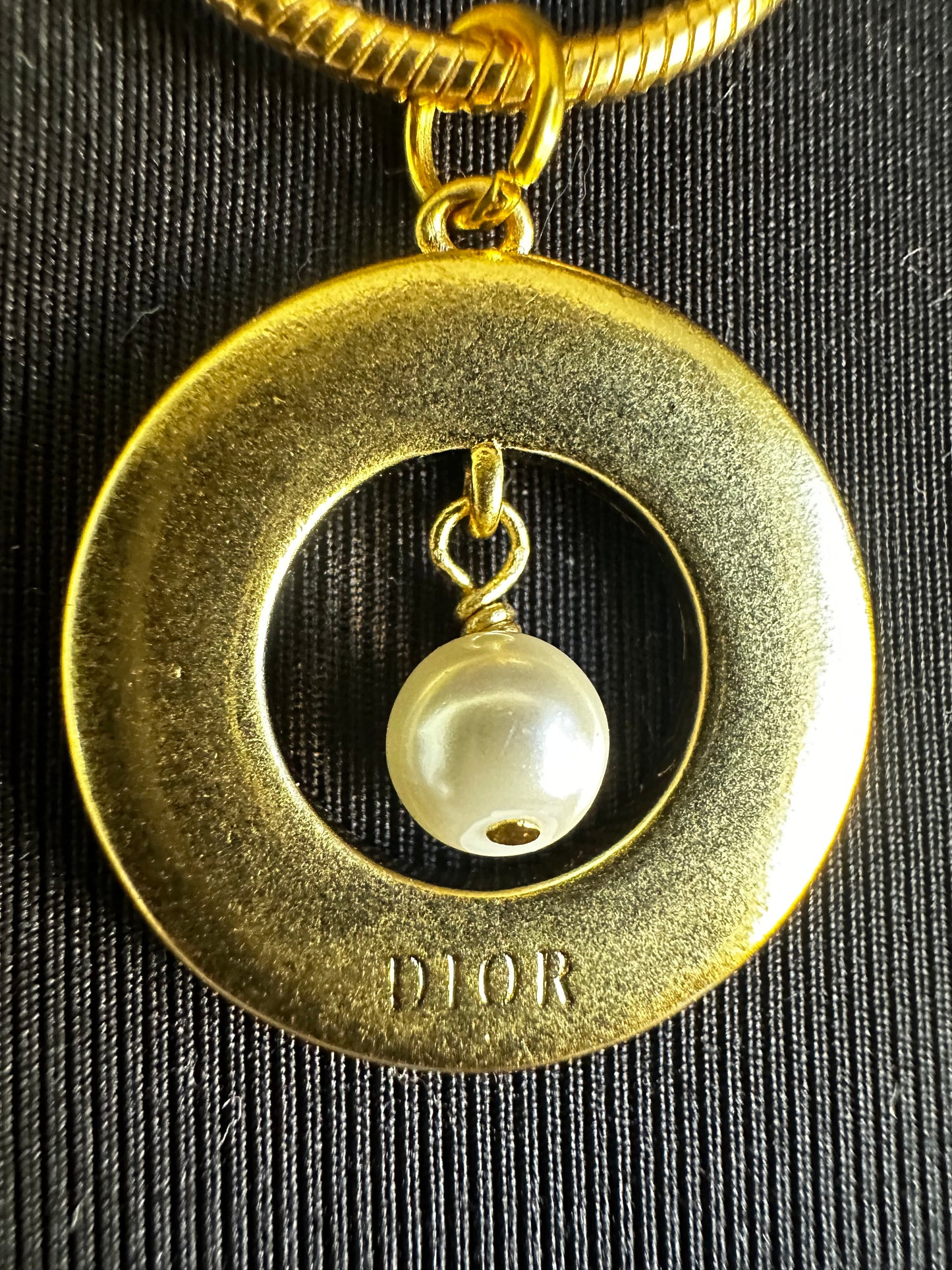 Christian Dior Gold Chain w Upcycled Gold, Black Lacquer, and Pearl Circular Pendant