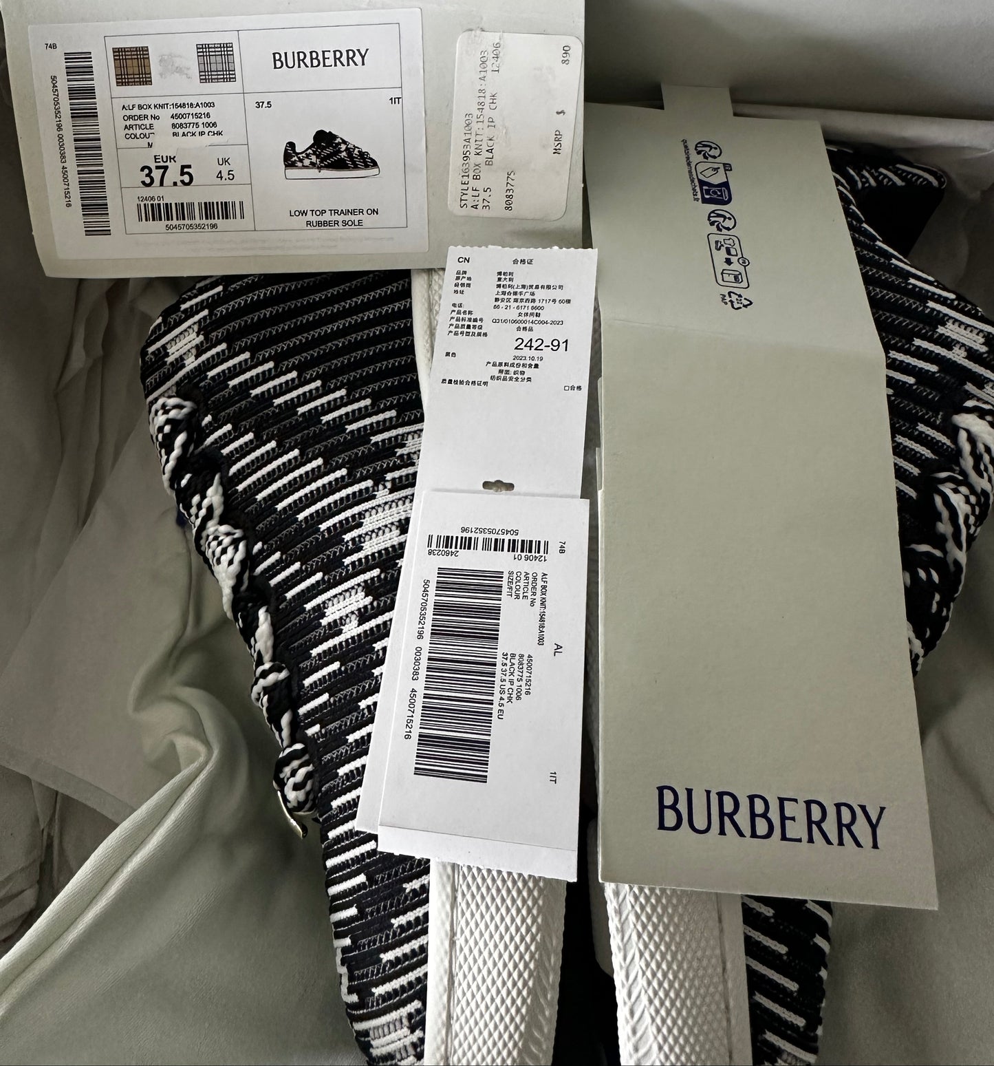 Burberry !New with Tags! Black and White Novocheck Sneakers sz 37.5