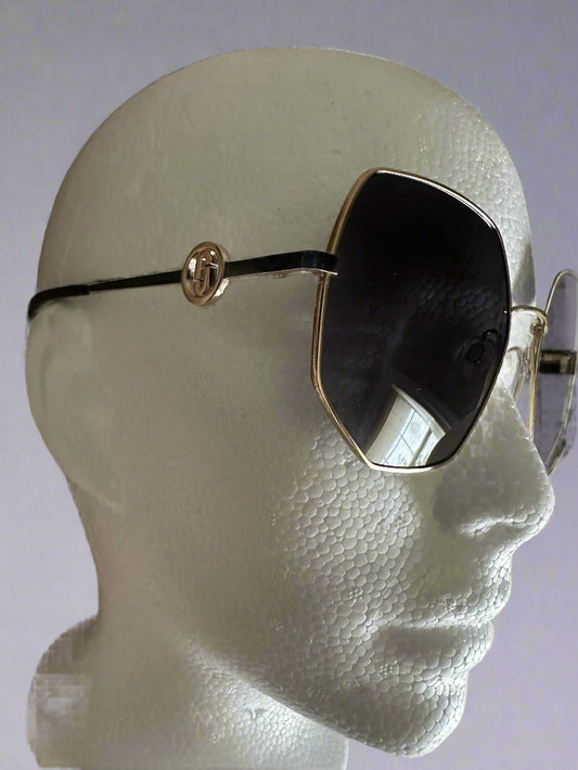 Marc Jacobs gold-rimmed oversized metal frames with MJ medallian on side