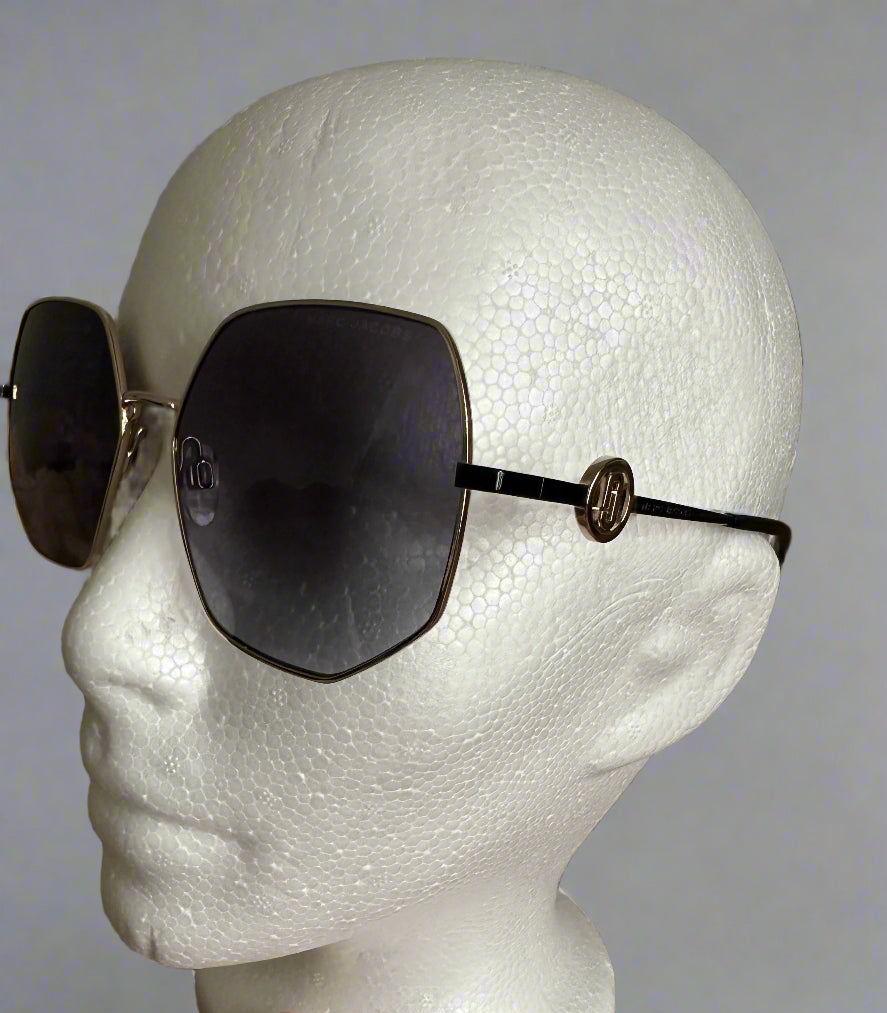 Marc Jacobs gold-rimmed oversized metal frames with MJ medallian on side