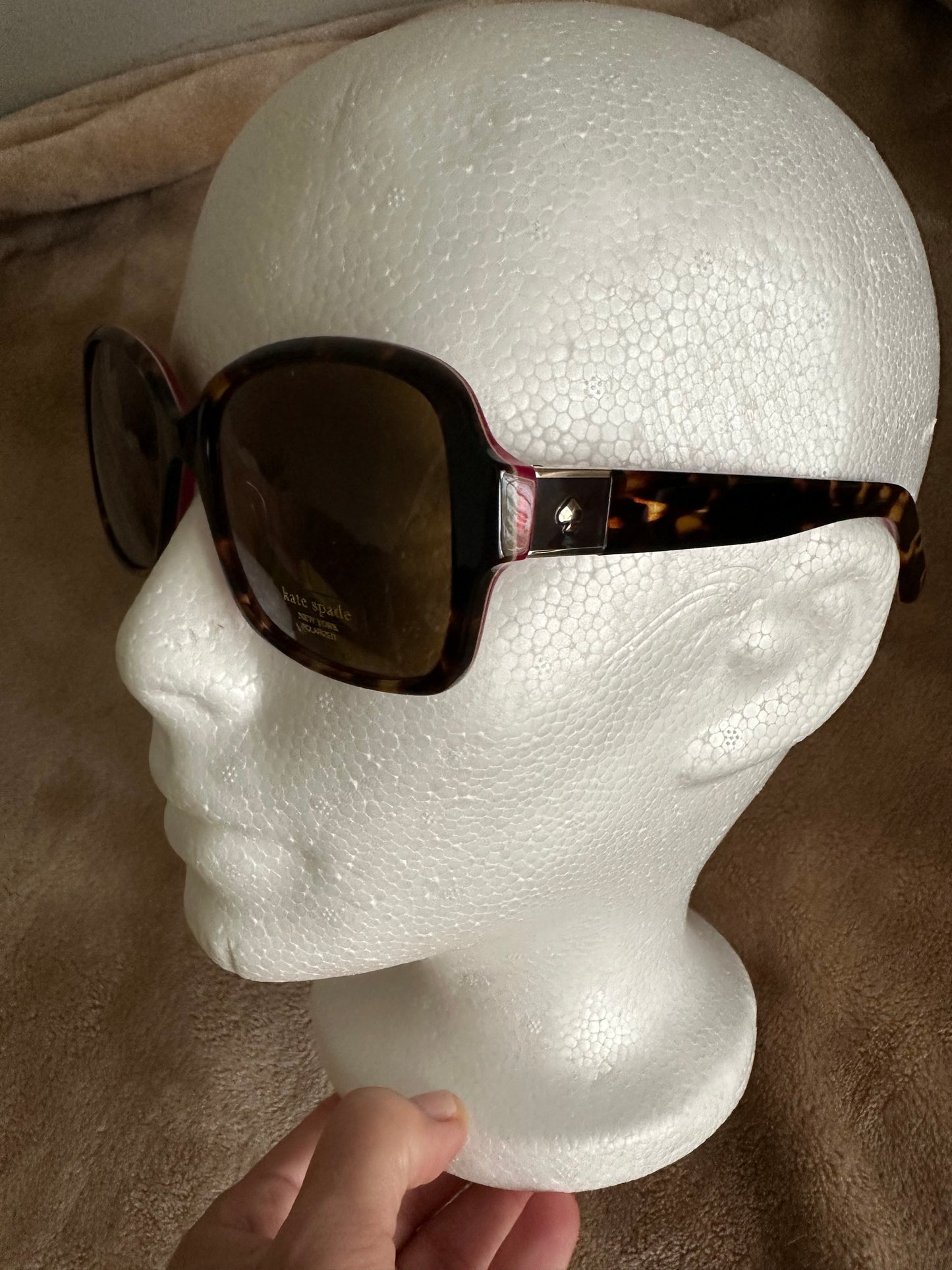 Kate Spade Tortoise Shell Sunglasses with cool rasberry-colored accents