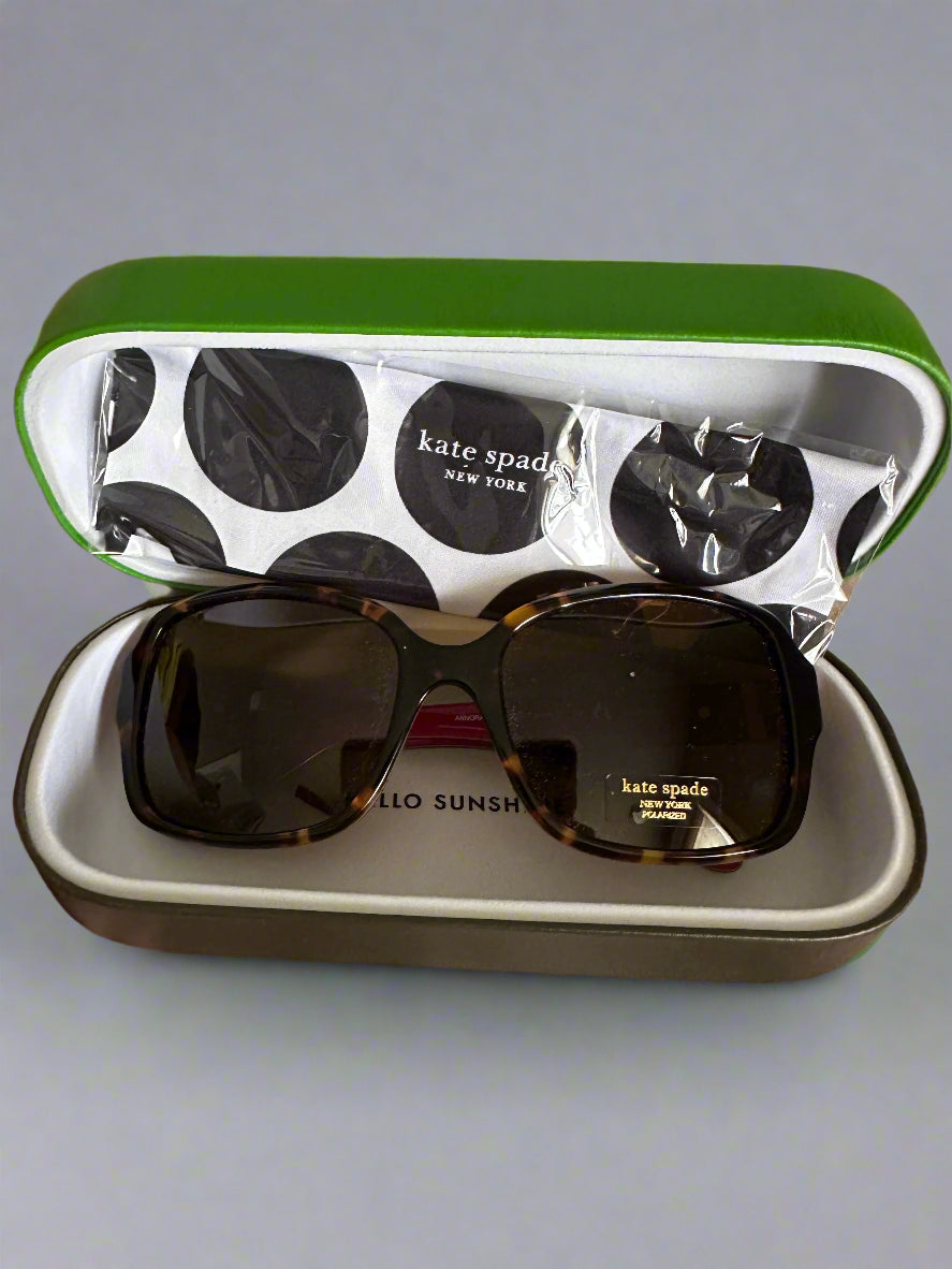 Kate Spade Tortoise Shell Sunglasses with cool rasberry-colored accents