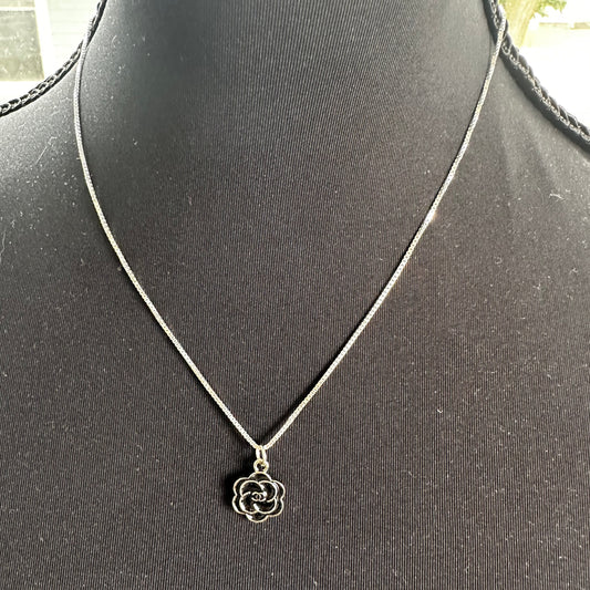 Upcycled Chanel Camilla Flower Charm on .925 Silver Chain