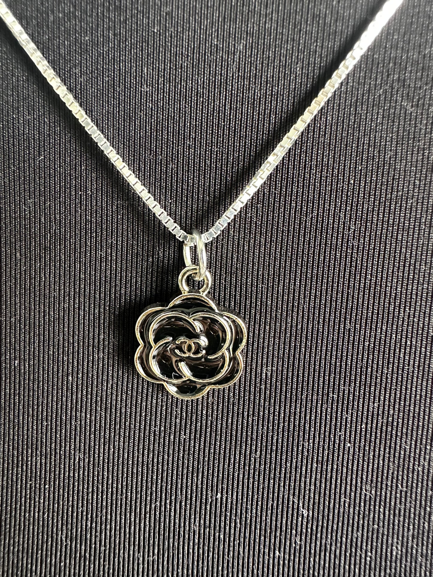 Upcycled Chanel Camilla Flower Charm on .925 Silver Chain