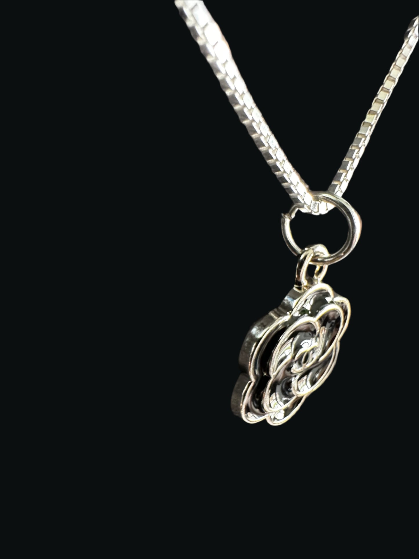 Upcycled Chanel Camilla Flower Charm on .925 Silver Chain