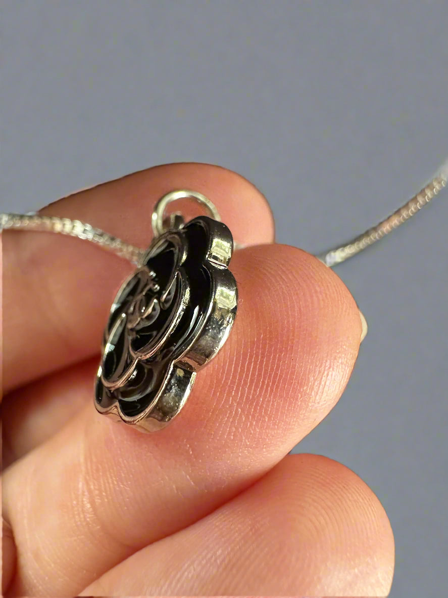 Upcycled Chanel Camilla Flower Charm on .925 Silver Chain