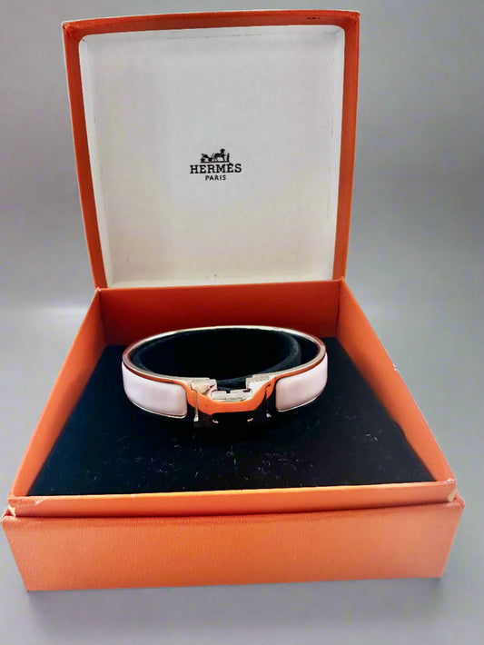 Hermes Pladium Plated Clic H Bracelet in Rose Candeur