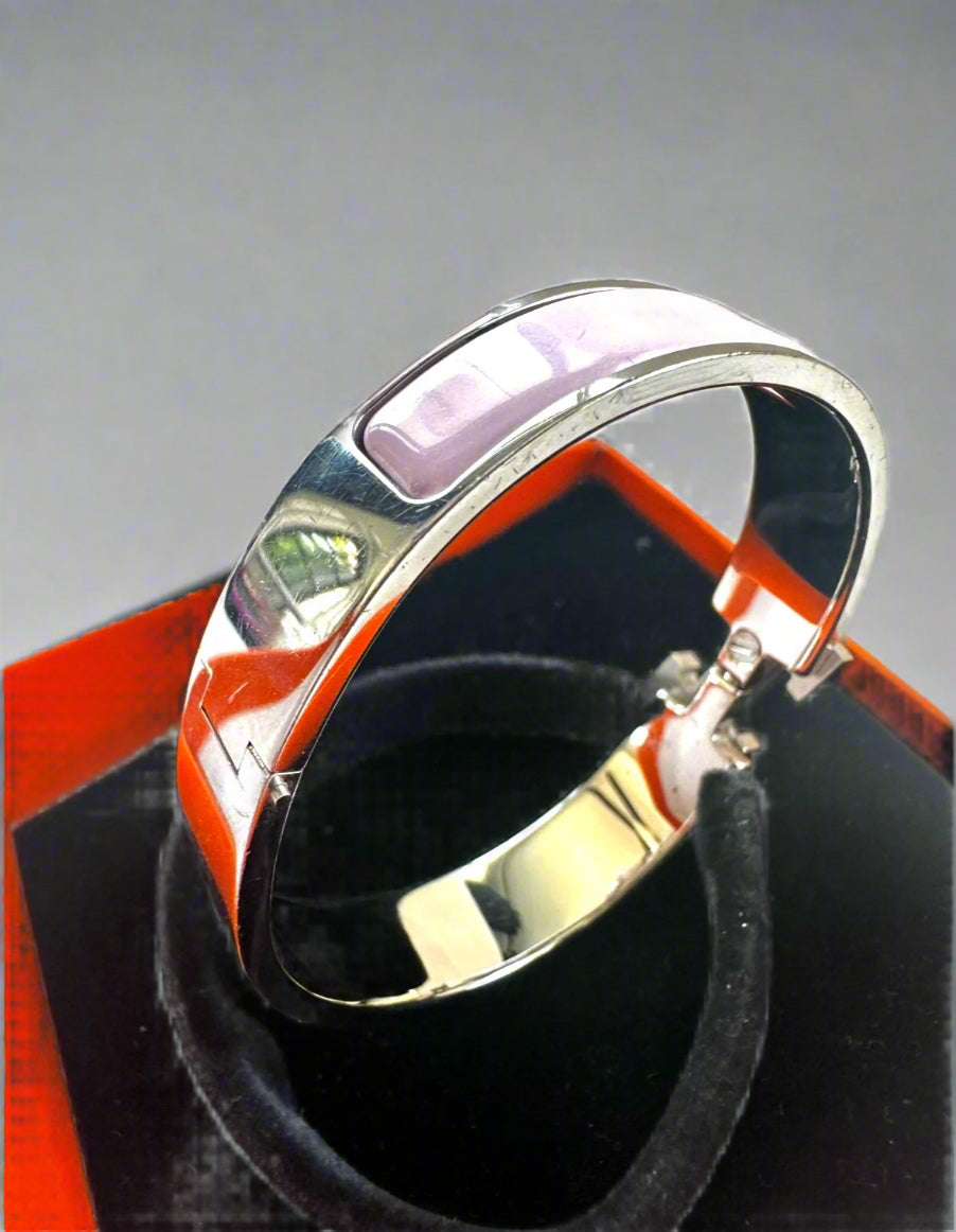 Hermes Pladium Plated Clic H Bracelet in Rose Candeur