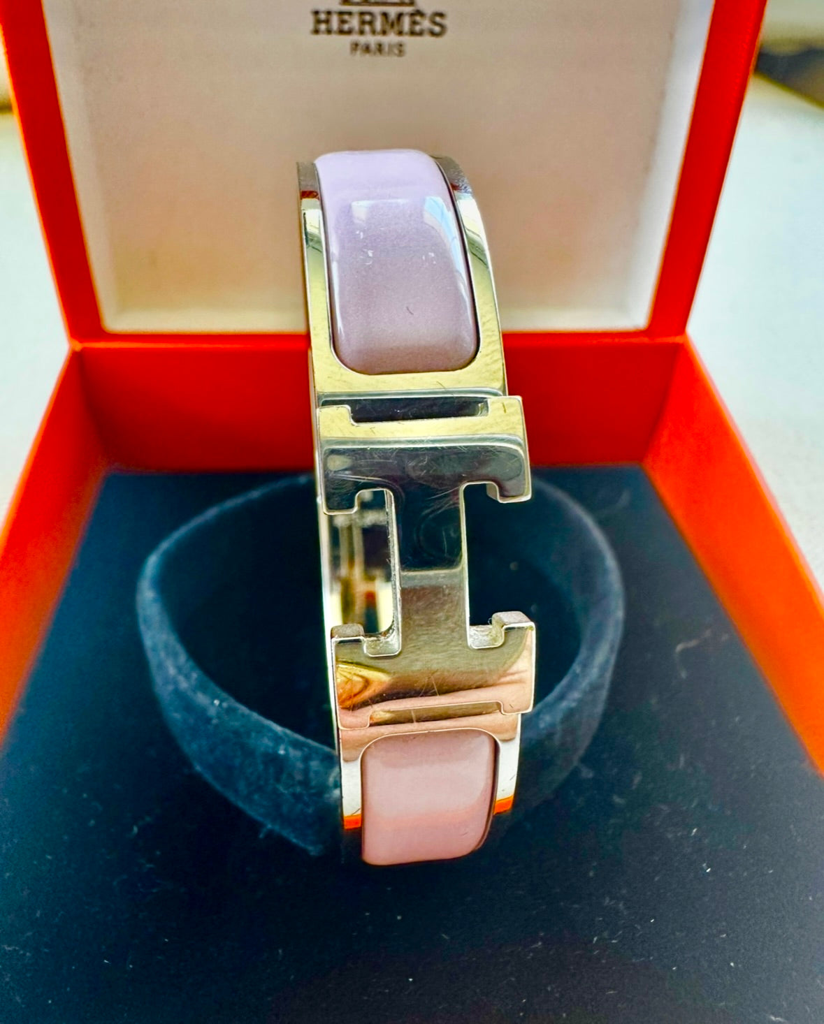 Hermes Pladium Plated Clic H Bracelet in Rose Candeur