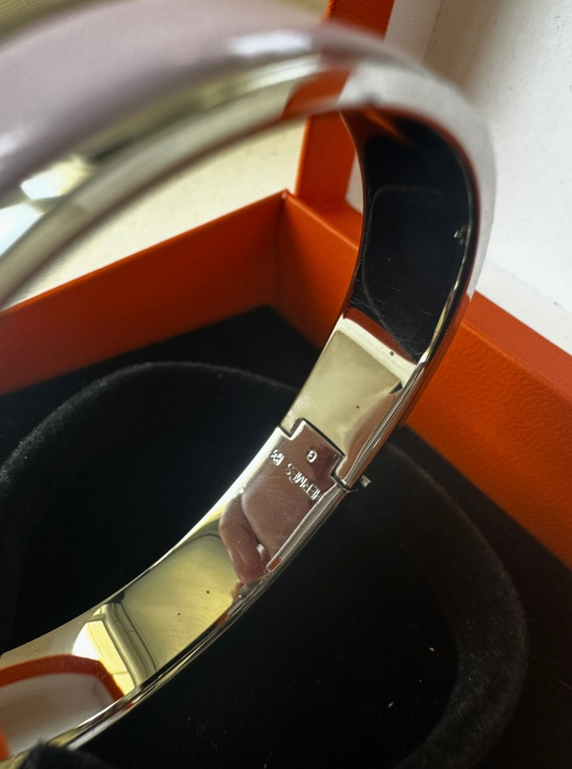 Hermes Pladium Plated Clic H Bracelet in Rose Candeur
