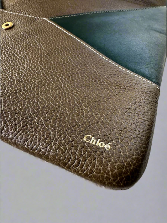 Chloe Tri-color envelope Clutch in Blush, Evergreen, and Taupe