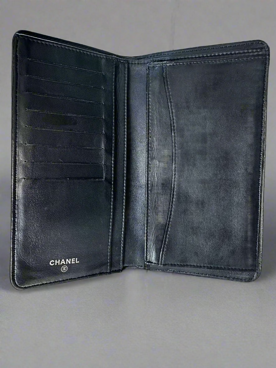Chanel Black Quilted Wild Stitch Lambskin Leather Wallet