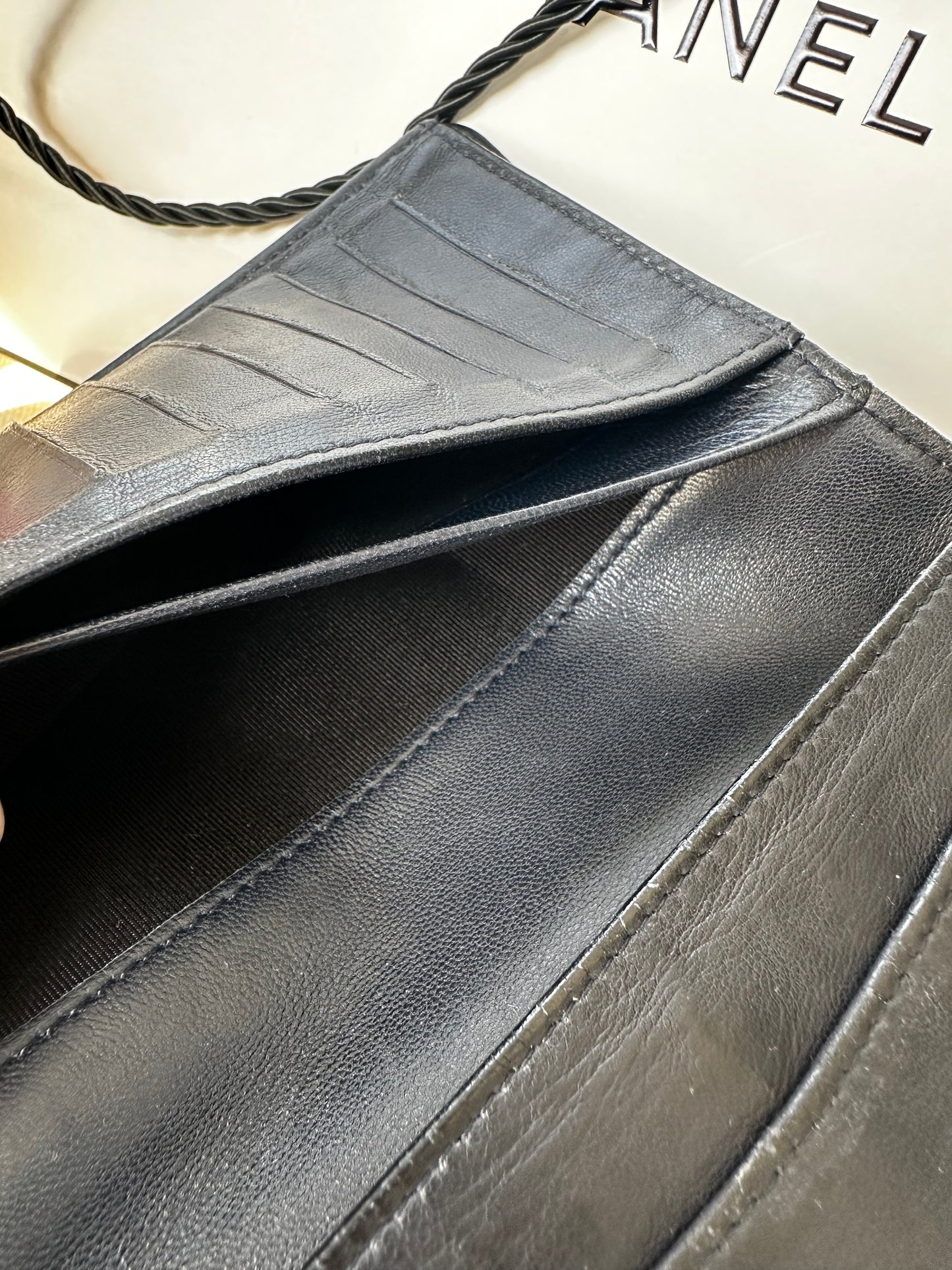 Chanel Black Quilted Wild Stitch Lambskin Leather Wallet