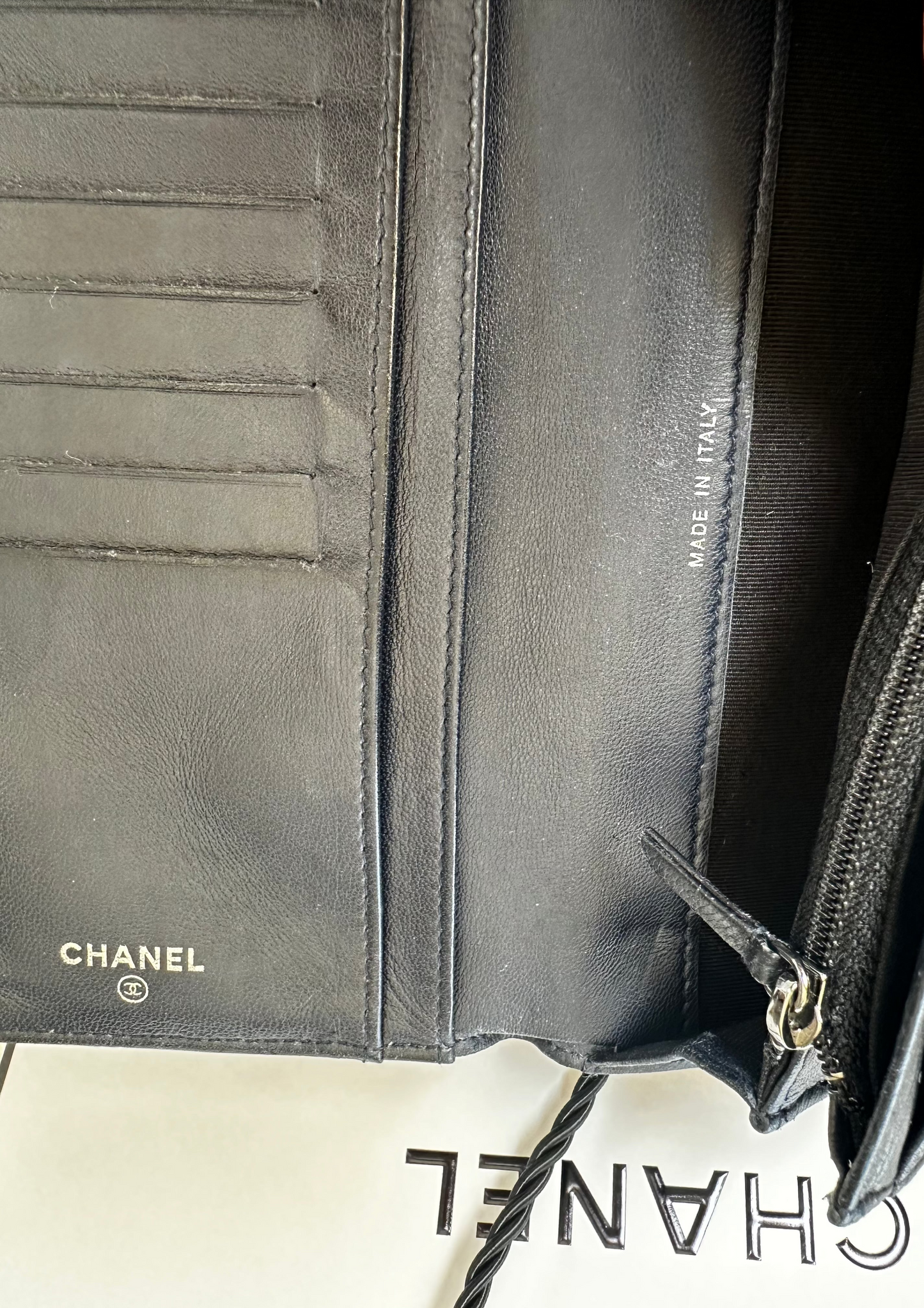 Chanel Black Quilted Wild Stitch Lambskin Leather Wallet