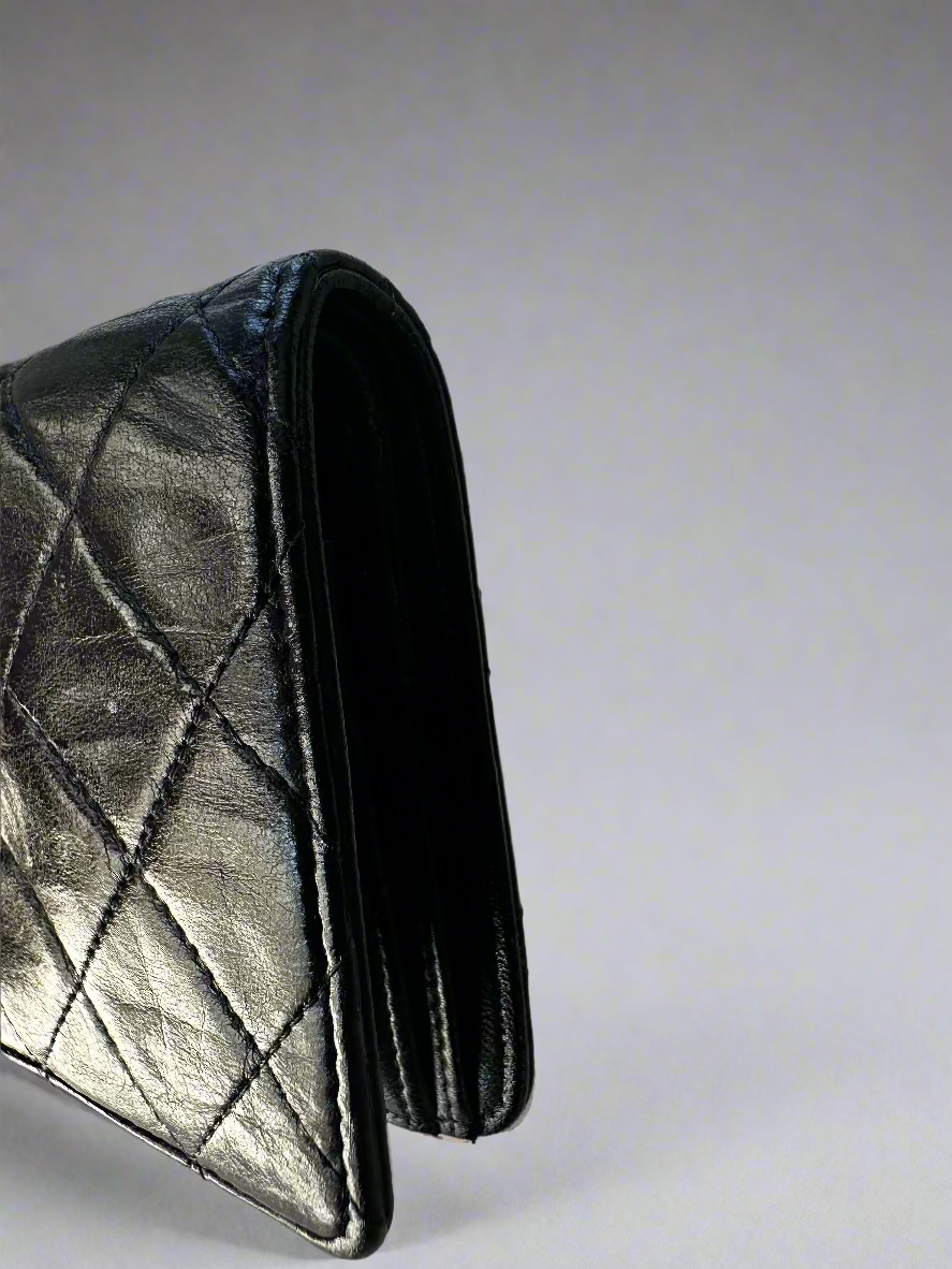 Chanel Black Quilted Wild Stitch Lambskin Leather Wallet