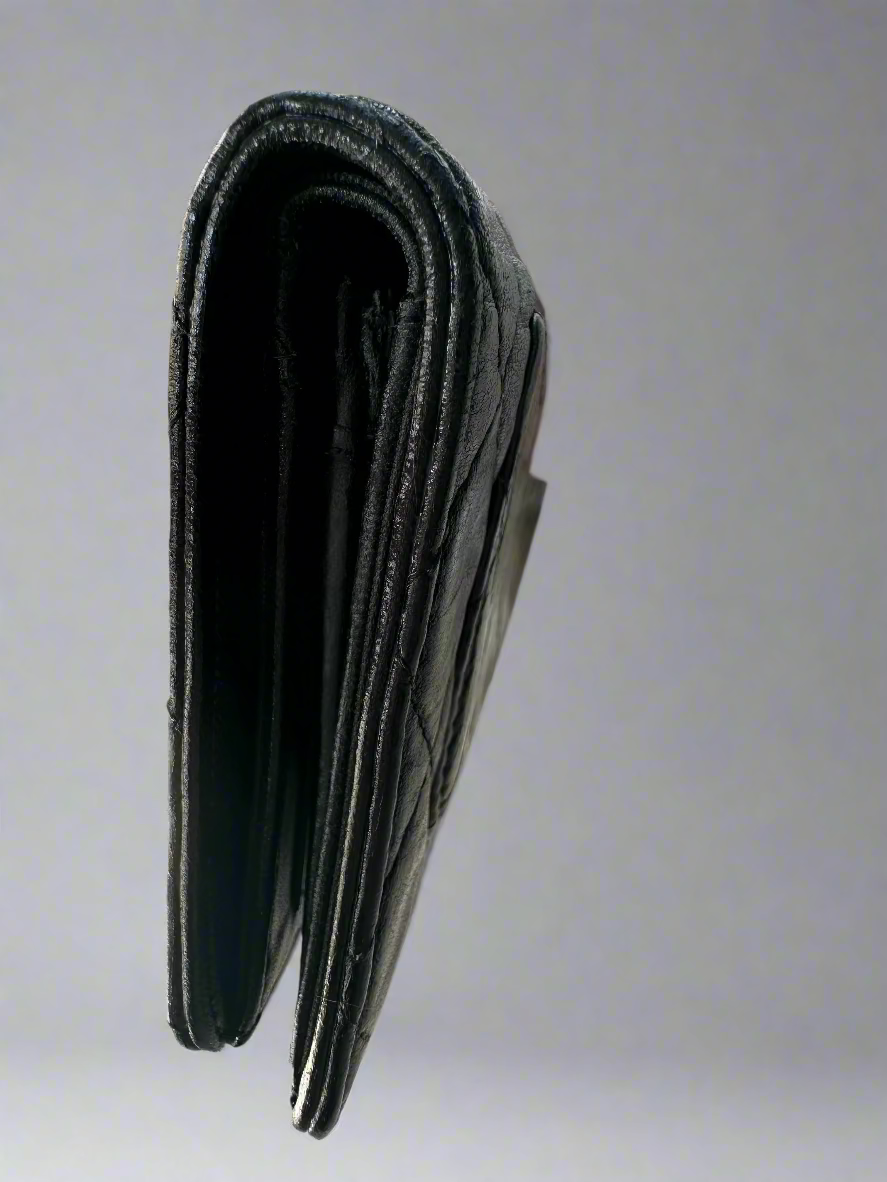 Chanel Black Quilted Wild Stitch Lambskin Leather Wallet