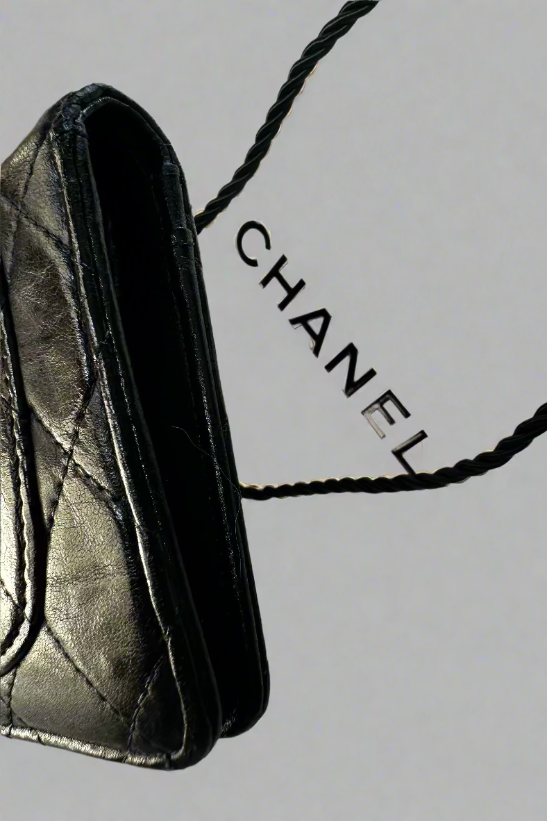 Chanel Black Quilted Wild Stitch Lambskin Leather Wallet