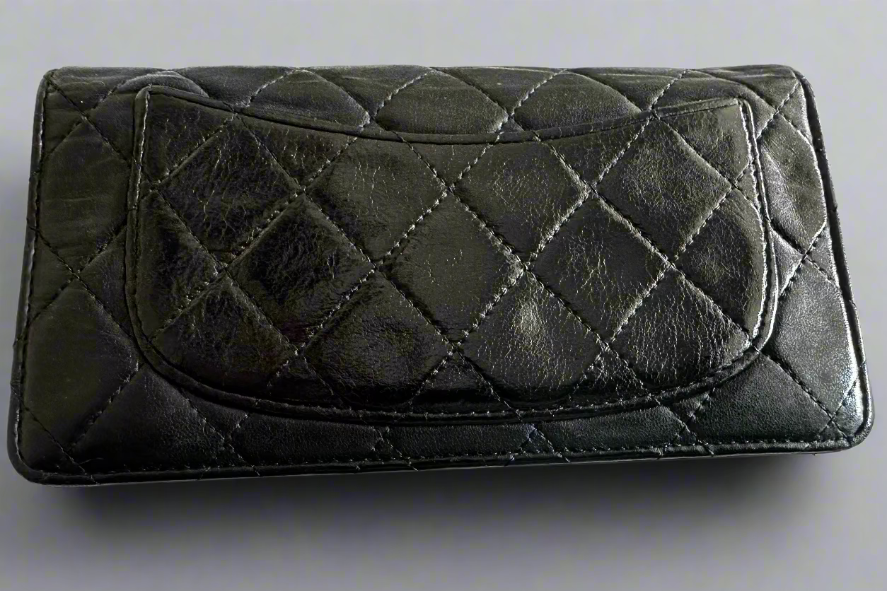 Chanel Black Quilted Wild Stitch Lambskin Leather Wallet