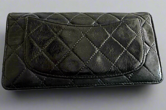 Chanel Black Quilted Wild Stitch Lambskin Leather Wallet