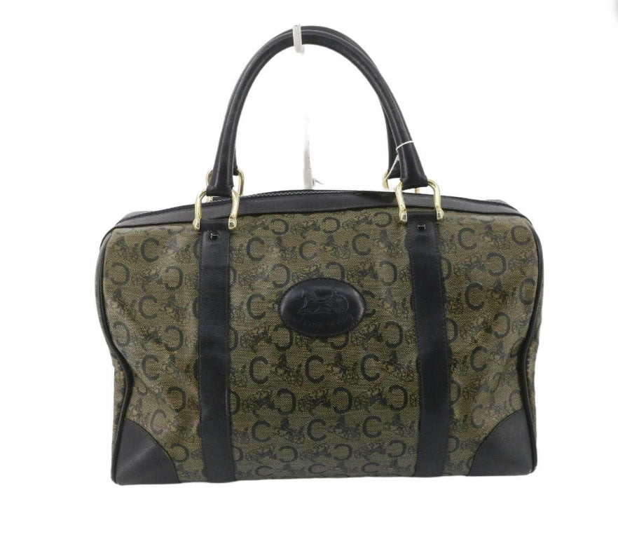 Céline CELINE Horse Carriage Macadam Canvas Hand Bag with Leather trim