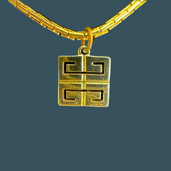 Givency Gold Geometric Pendant on original Brand-Stamped 15” chain
