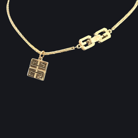 Givency Gold Geometric Pendant on original Brand-Stamped 15” chain