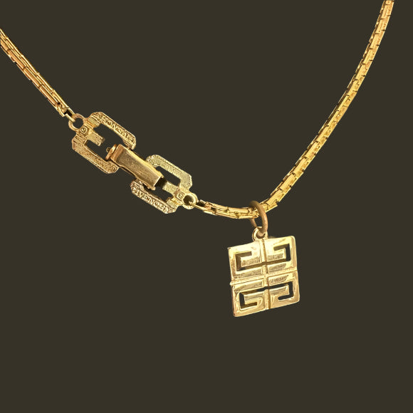 Givency Gold Geometric Pendant on original Brand-Stamped 15” chain