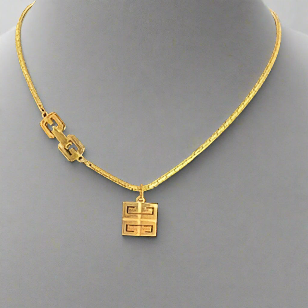 Givency Gold Geometric Pendant on original Brand-Stamped 15” chain