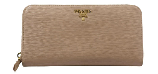 Prada Portafoglio Lampo Long Zip Wallet in Cammeo Camel Beige w/COA