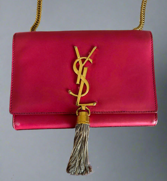 Yves Saint Laurent Pom Pom I Kate Medium Tassel/Leather Hot Pink Bag.