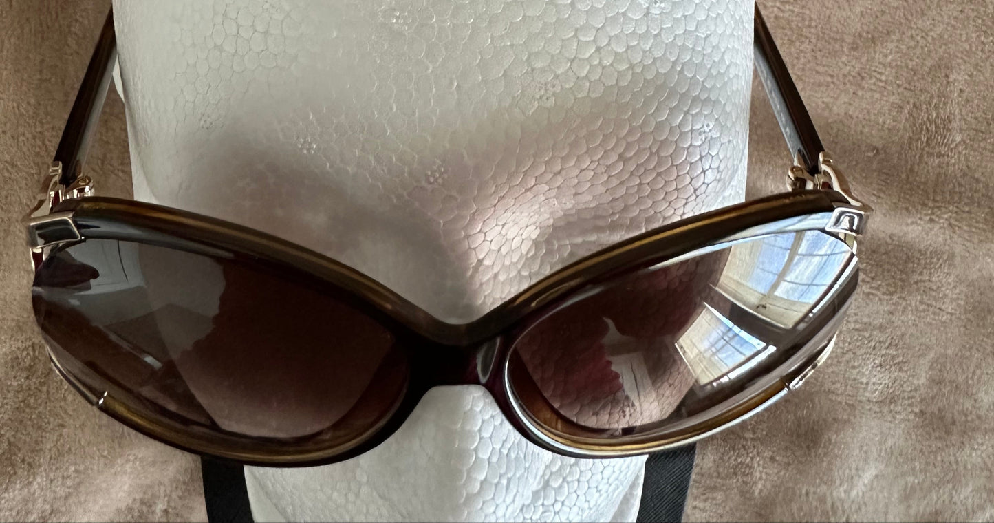 NEW!! Feragamo Brown Oversized Sunglasses w/Signature Gold Horse bit on side