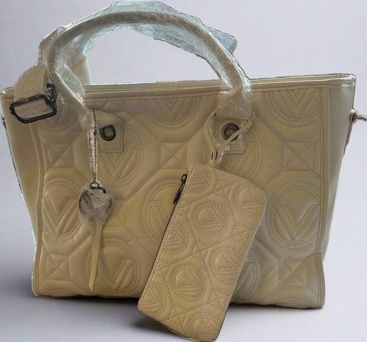 NWT NEW Valentino Orlandi White Vegan Leather Tote w/ Branded Crossbody Strap
