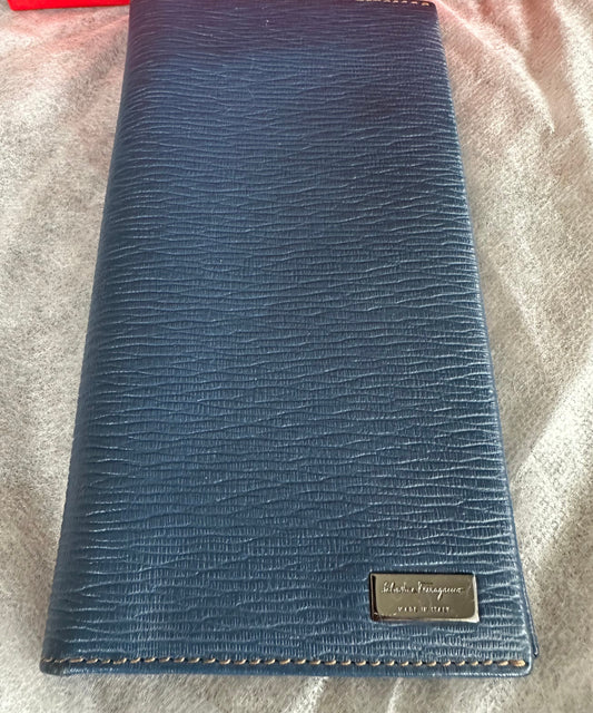 Salvatore Ferragamo Blue Leather Bi Fold Wallet Unisex