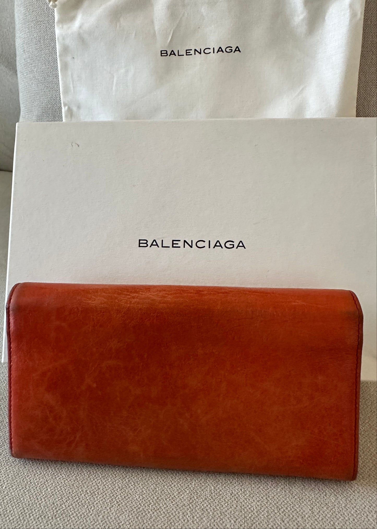 Balenciaga Classic Long Zippie Leather Wallet/Clutch in Tangerine