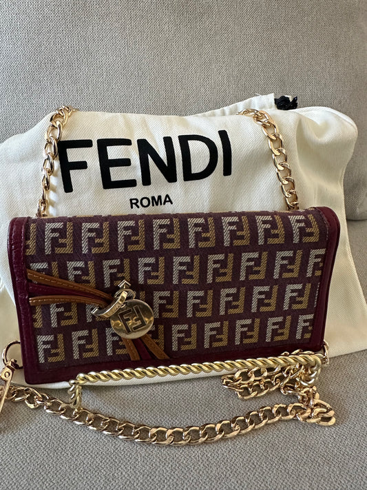 Fendi Zucchino Long wallet with Unbranded chain in multicolored leather and canvas
