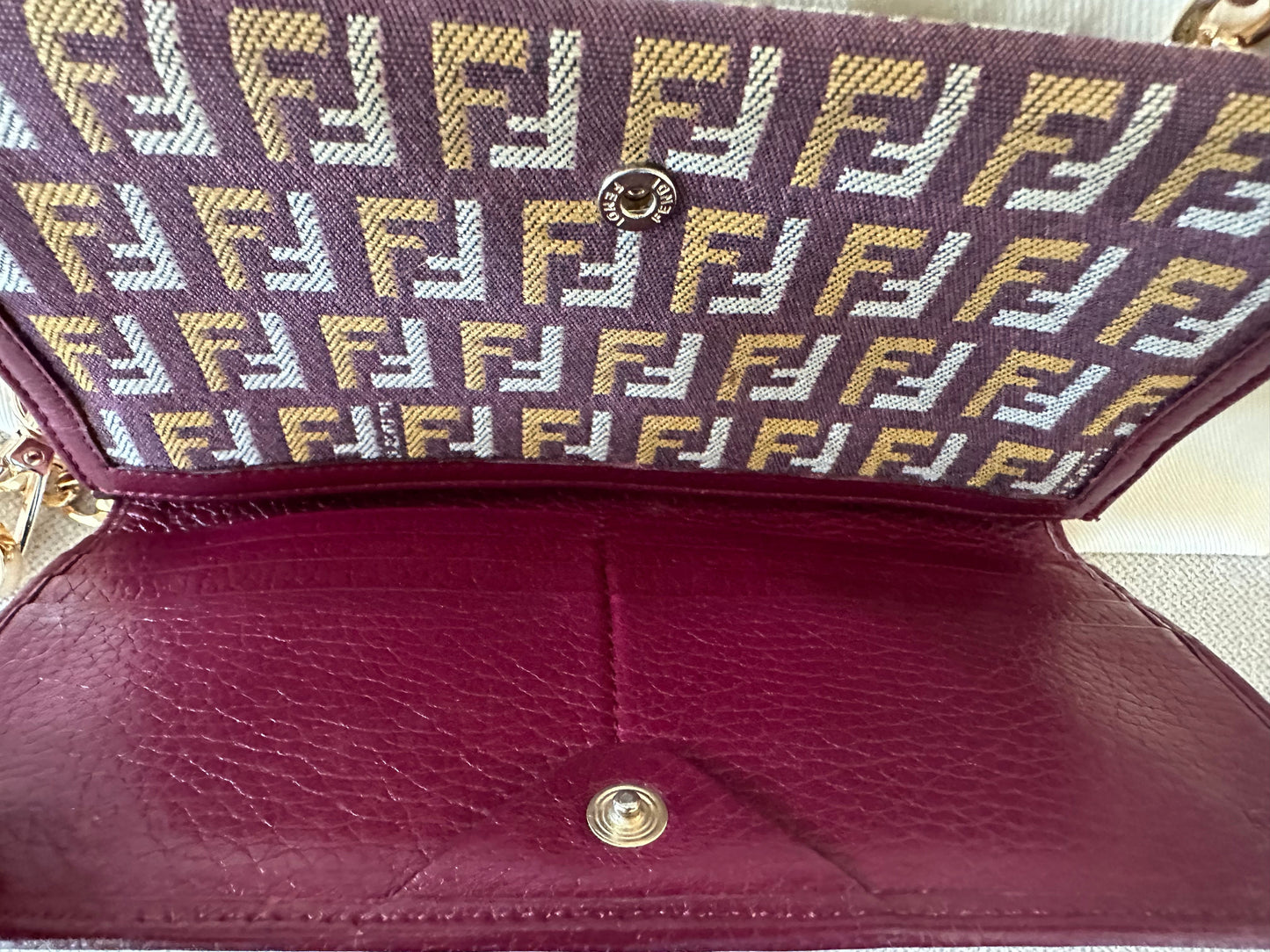 Fendi Zucchino Long wallet with Unbranded chain in multicolored leather and canvas