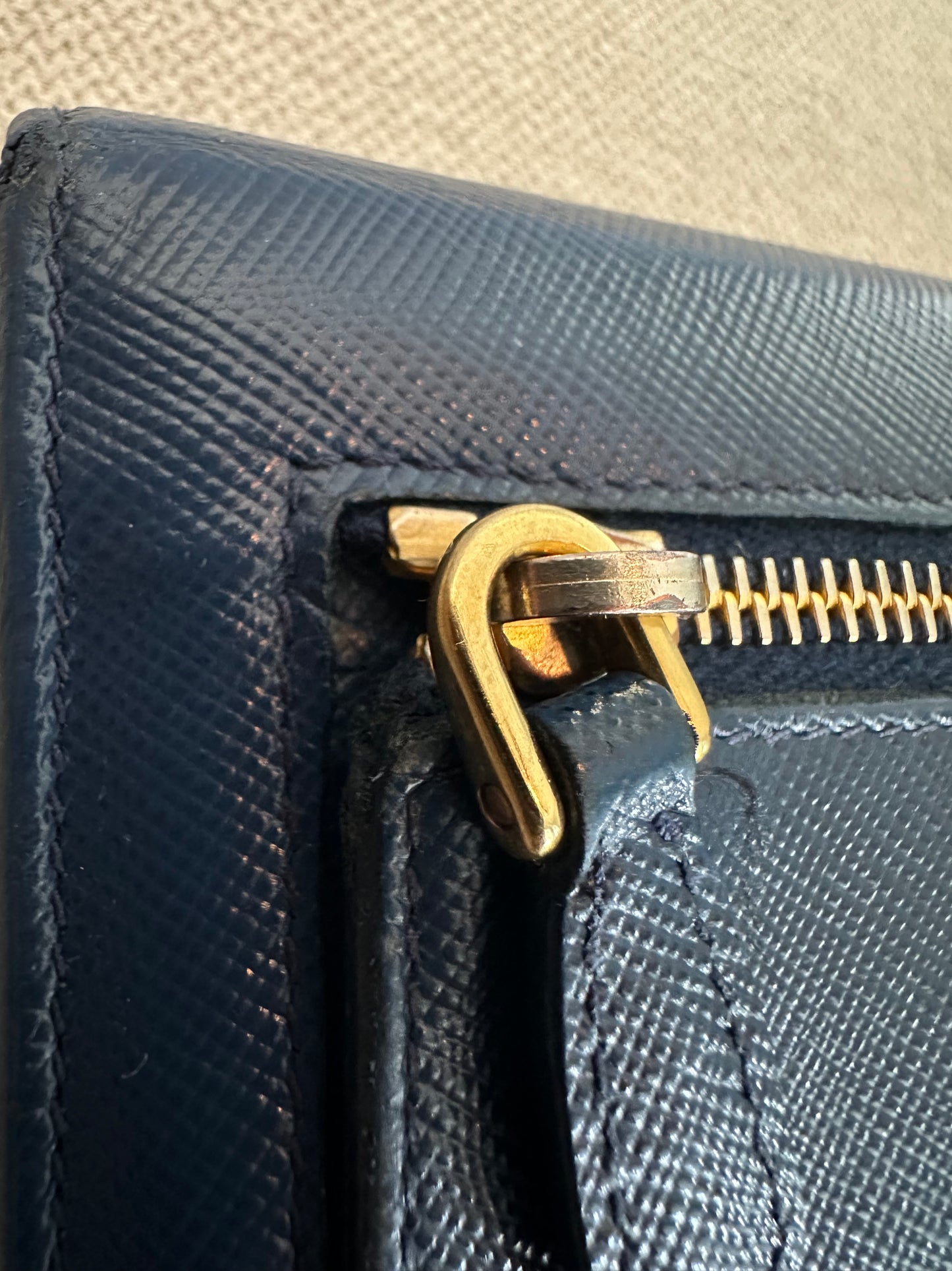 Prada Double Snap Long Leather Wallet in Deep Blue
