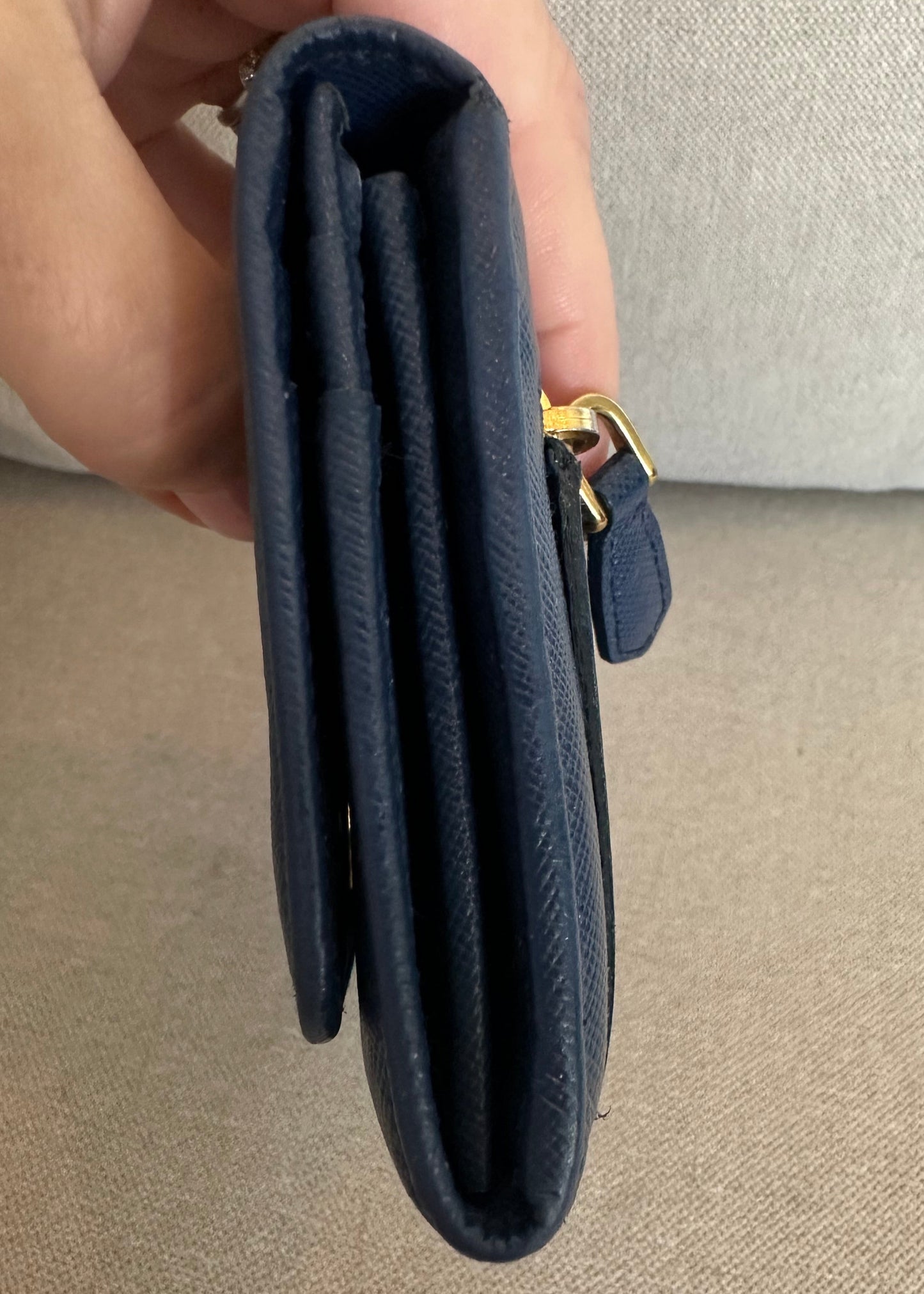 Prada Double Snap Long Leather Wallet in Deep Blue