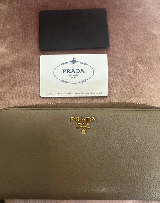Prada Beige/Taupe Saffiano Leather Large Continental Zip Wallet with Zipper Closure